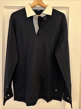 LINCS Long-Sleeve Rugby Shirt - Black with White Collar